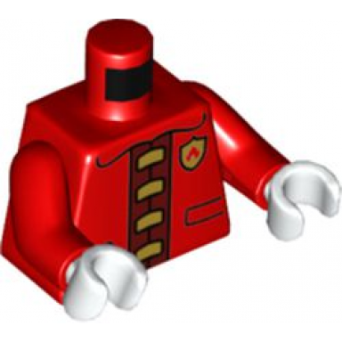 red torso fire jacket with gold clasps and fire logo badge front and back pattern red arms white hands