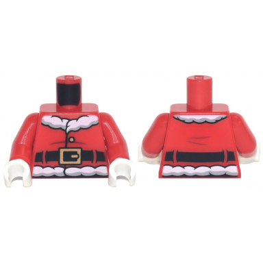red torso santa jacket with white fur collar and waistband dark red creases black belt with gold buckle pattern red arms white hands