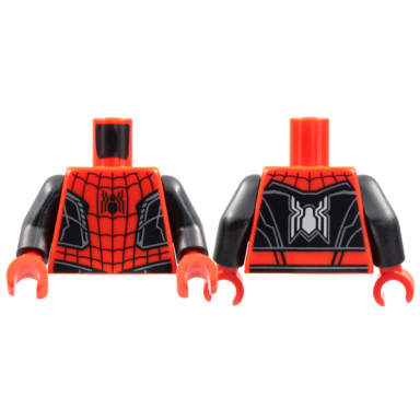 red torso spider-man black spider webbing and vest silver trim lines pattern black arms red hands