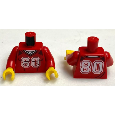 red torso sports shirt with white number 80 pattern bam red arms yellow hands