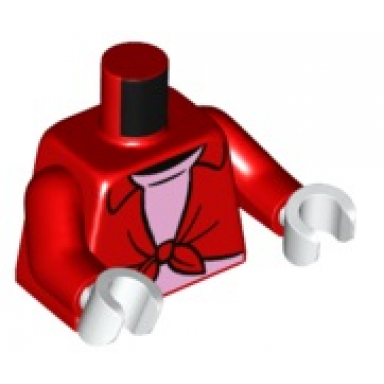 red torso knotted shirt over bright pink undershirt pattern red arms white hands