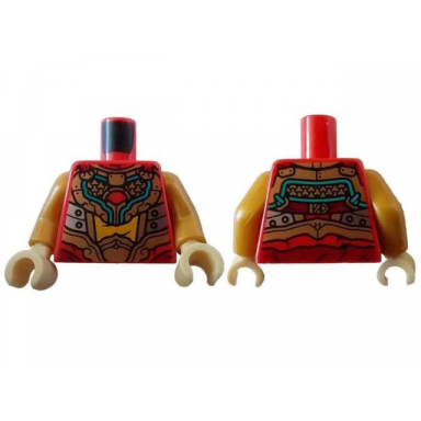 red torso gold shoulder armor with dark turquoise trim silver plates and bright light orange shirt pattern pearl gold arms tan hands