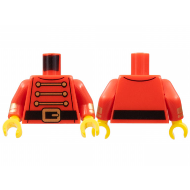 red torso 3 gold chains 6 buttons black belt with buckle pattern red arms with gold cuffs pattern yellow hands