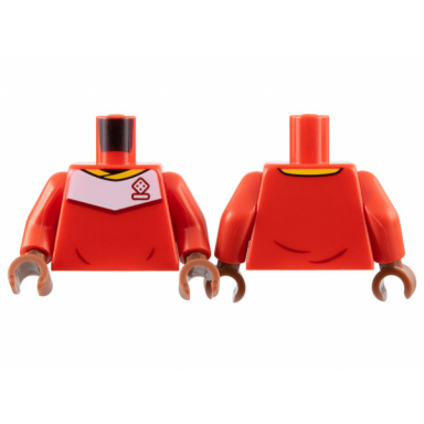 red torso soccer uniform yellow collar white shoulder panel dark red dice logo pattern red arms reddish brown hands