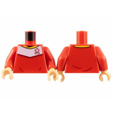 red torso soccer uniform yellow collar white shoulder panel dark red dice logo pattern red arms medium tan hands