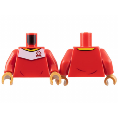 red torso soccer uniform yellow collar white shoulder panel dark red dice logo pattern red arms medium nougat hands