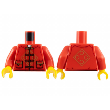 red torso tang jacket with laces gold circles in diamond 2 pockets pattern red arms yellow hands