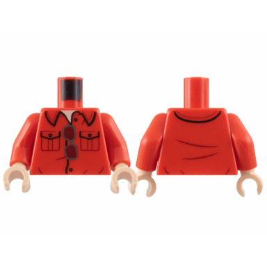 red torso collar shirt with 2 pockets light nougat neck silver glasses with dark red lenses pattern red arms light nougat hands
