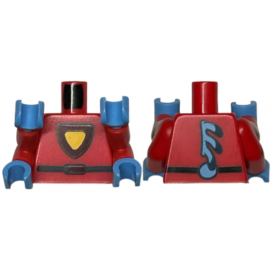 red torso yellow and dark red triangular shield with black outline belt medium blue spine fins on back pattern red double arms with shields pattern medium blue hands