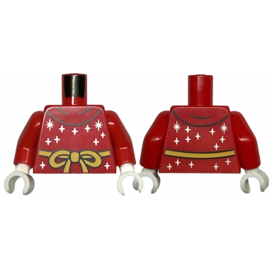 red torso robe with silver sparkles and yellow bow pattern red arms white hands
