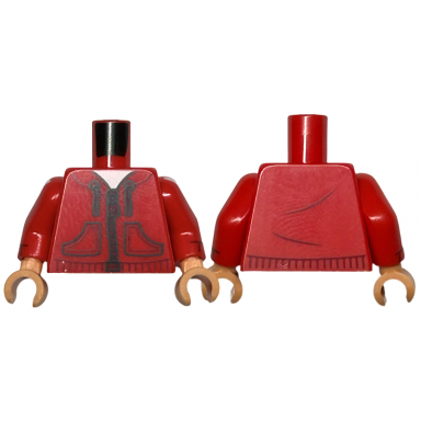 red torso hoodie with pockets dark red zipper and trim over white shirt pattern red arms with white stripes and dark red cuffs pattern nougat hands