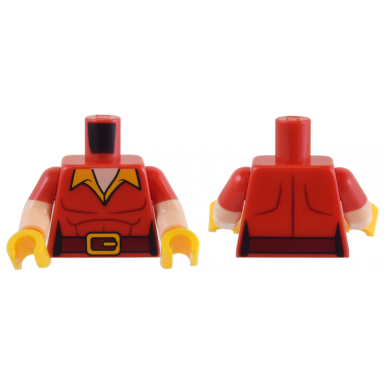 red torso shirt with bright light orange collar dark red belt and muscles outline pattern light nougat arms with molded red short sleeves pattern bright light orange hands