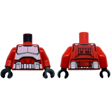 red torso sw armor clone trooper commander fox with white breastplate belt with boxes and black markings pattern clone wars red arms black hands