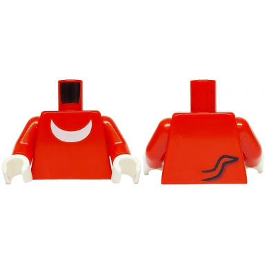 red torso white crescent moon black tail outline with dark red highlight pattern red arms white hands