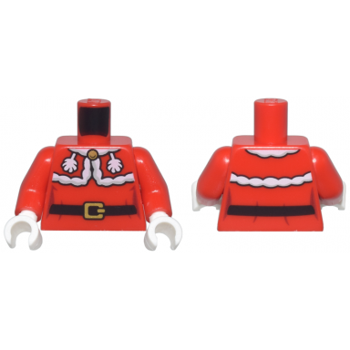 red torso female dress with white fur trim collar and tassels black belt with gold buckle pattern red arms white hands