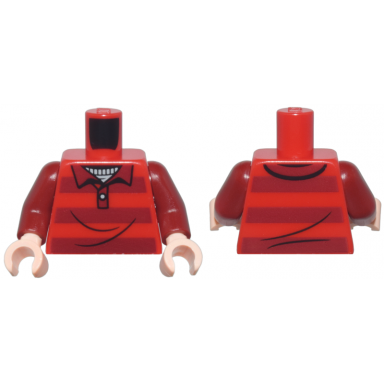 red torso rugby shirt with dark red collar and wide stripes over light bluish gray shirt pattern dark red arms light nougat hands