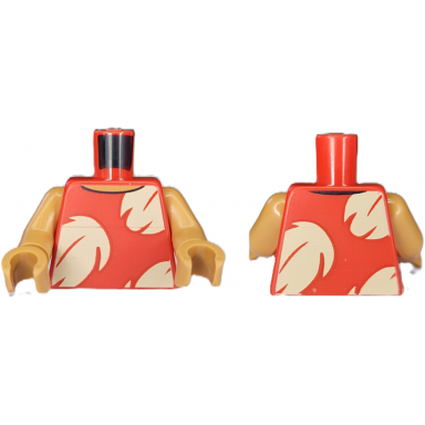 red torso hawaiian dress with tan palm leaves medium nougat neck pattern medium nougat arms medium nougat hands
