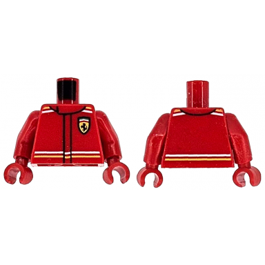 red torso racing suit with ferrari logo and white and yellow stripes on shoulders and waist pattern red arms red hands