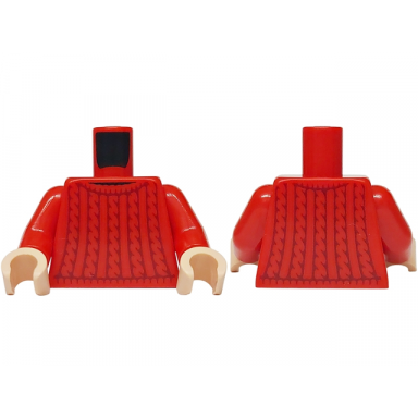 red torso sweater with dark red knit pattern red arms light nougat hands