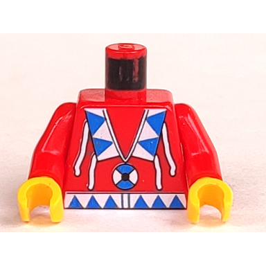 red torso western indians triangles blue white amulet pattern red arms yellow hands