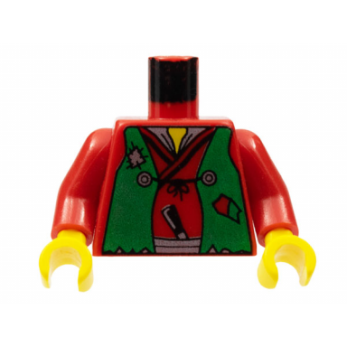 red torso castle ninja vest green tattered pattern robber red arms yellow hands