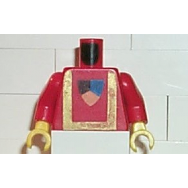 red torso castle classic vest w gold shield tri-colored pattern red arms yellow hands
