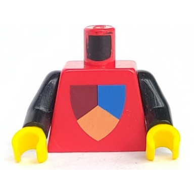 red torso castle classic shield tri-colored pattern black arms yellow hands
