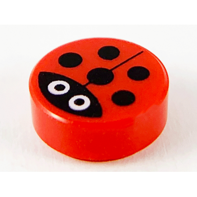 red tile round 1 x 1 with ladybug large white eyes with black pupils pattern