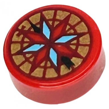 red tile round 1 x 1 with black arrow and dark red and medium azure compass rose on gold background pattern