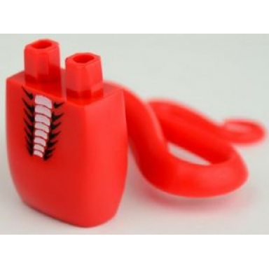 red lower body serpent with molded flexible rubber same color tail and printed white and black scales pattern