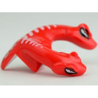 red minifigure head modified snake two-headed with white scales pattern