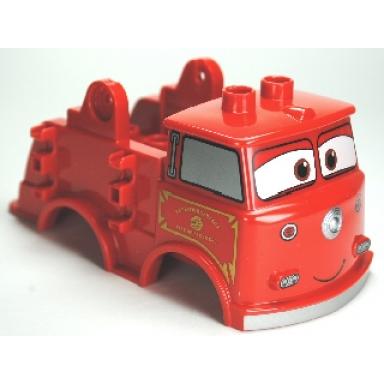 red duplo car body truck with cars red fire logo pattern fits over car base 2 x 4