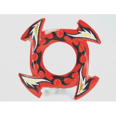 red ring 4 x 4 with 2 x 2 hole and 4 arrow ends with black gold and white flames pattern ninjago spinner crown