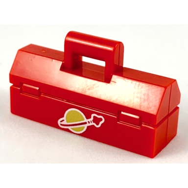 red minifigure utensil toolbox with white classic space logo pattern