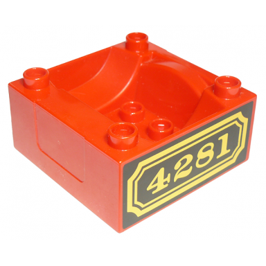 red duplo train cab tender base with bottom tubes and 4281 locomotive pattern on both sides