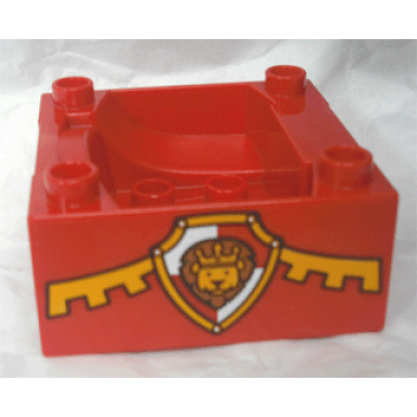 red duplo train cab tender base with bottom tubes with lion on shield pattern