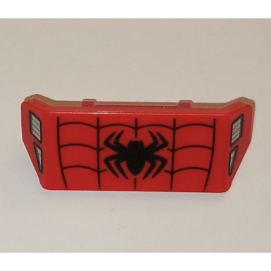 red vehicle spoiler with bar handle with black spider and web and silver triangle and rectangle grille on sides pattern