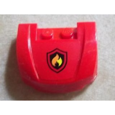 red vehicle mudguard 3 x 4 x 1 2 3 curved front with black and yellow fire logo badge pattern sticker - set 60023
