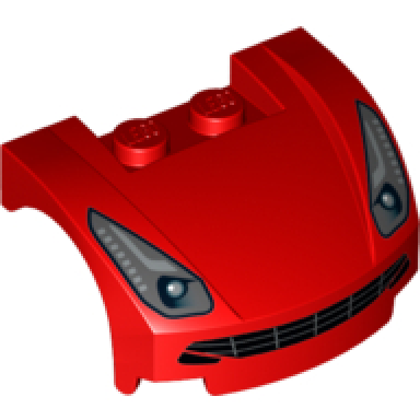 red vehicle mudguard 3 x 4 x 1 2 3 curved front with headlights and black grille pattern