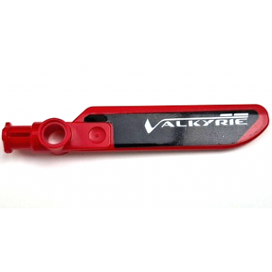 red technic rotor blade small with axle and pin connector end with aston martin valkyrie logo on black background pattern on both sides stickers - set 76910