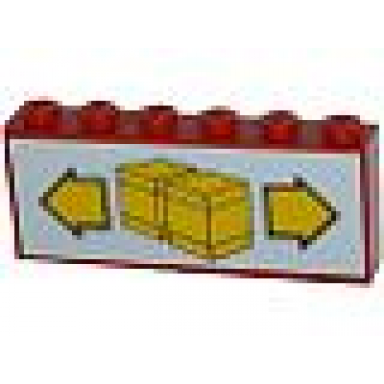 red stickered assembly 6 x 1 x 2 with boxes and arrows pattern sticker - sets 6377 6391 - 2 brick 1 x 6