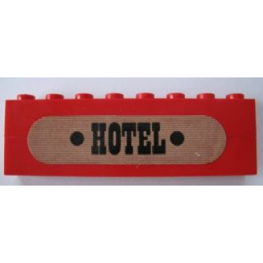 red stickered assembly 8 x 1 x 2 with black hotel pattern sticker - set 365 - 2 brick 1 x 8