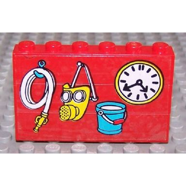 red stickered assembly 6 x 1 x 3 with hose gas mask bucket and clock pattern sticker - set 3682 - 3 brick 1 x 6