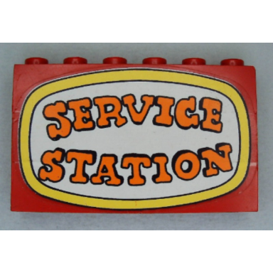 red stickered assembly 6 x 1 x 3 with service station pattern sticker - sets 344 134 - 3 brick 1 x 6