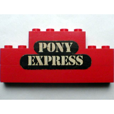 red stickered assembly 8 x 1 x 3 with pony express pattern sticker - set 365 - 2 brick 1 x 8 1 brick 1 x 4