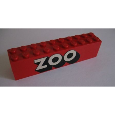 red stickered assembly 10 x 2 x 2 with zoo pattern sticker - set 258-1 - 2 brick 2 x 10