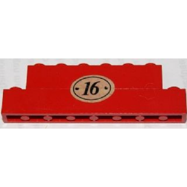 red stickered assembly 8 x 1 x 2 with number 16 in oval pattern sticker - set 1620-2 - 1 brick 1 x 8 1 brick 1 x 6