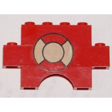 red stickered assembly 6 x 1 x 3 with life preserver pattern sticker - sets 369 575-2 - 1 brick 1 x 4 1 brick 1 x 6 1 brick arch 1 x 4