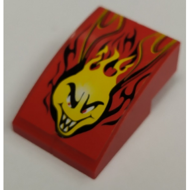 red stickered assembly 3 x 2 x 1 with flaming head pattern sticker - set 8667 - 2 slope curved 3 x 1