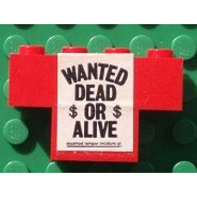 red stickered assembly 4 x 1 x 2 with wanted dead or alive pattern sticker - set 365 - 1 brick 1 x 4 1 brick 1 x 2